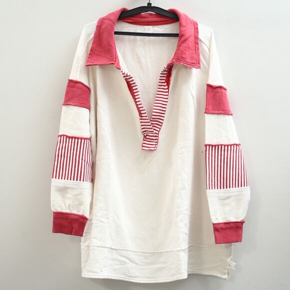 Free People We The Free Clean Prep Polo Pullover Top Oversized Striped S 281054 - Picture 6 of 9